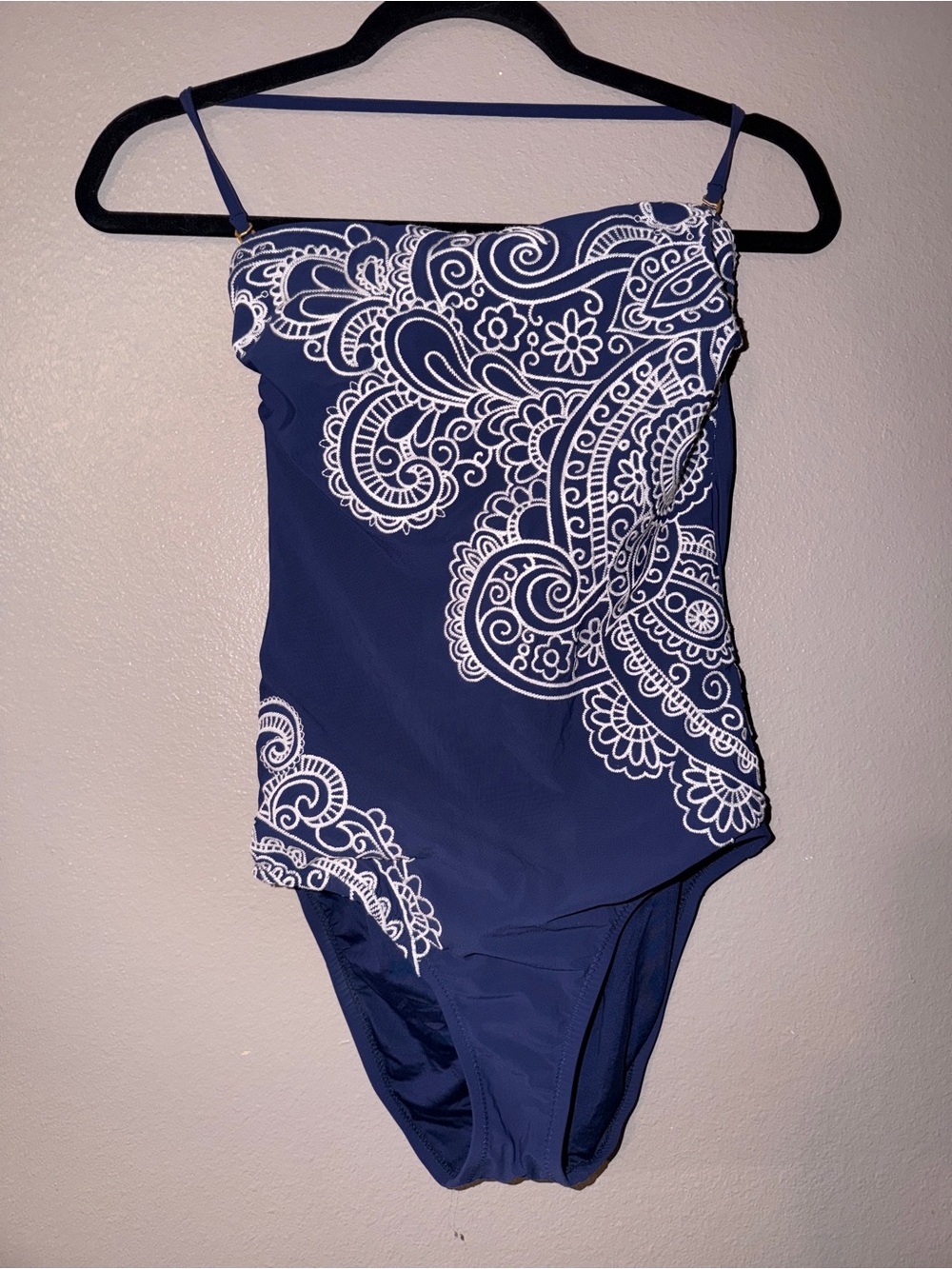 Nanette Lepore Navy Blue White Embroidered One-Piece Swimsuit Size S